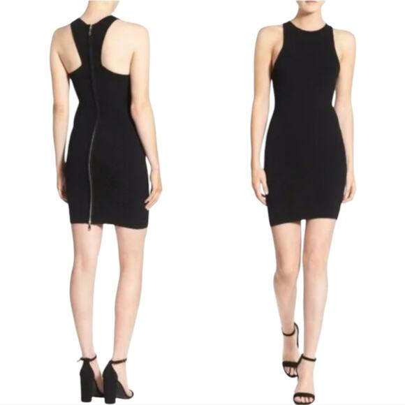 Rebecca Minkoff Jenn Dress Ribbed Exposed‎ Zip Bodycon Bandage Black Size Small - Picture 1 of 7